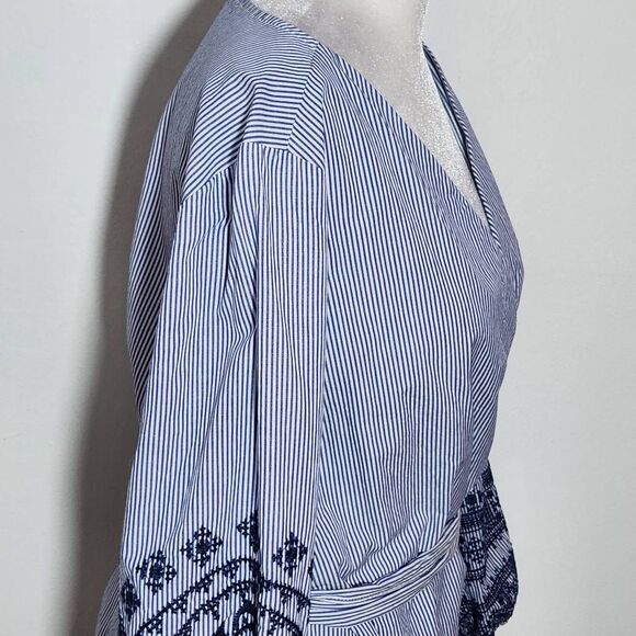 Max Edition Blue and White Stripe Wrap Blouse with Embroidery Size Large - Picture 6 of 10